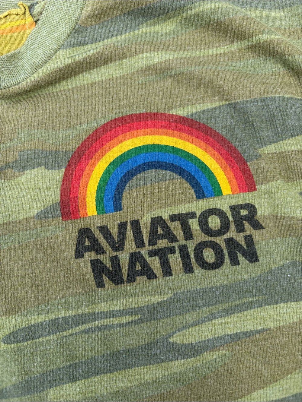 Aviator Nation Green Camo Rainbow Logo Tee - Picture 2 of 5